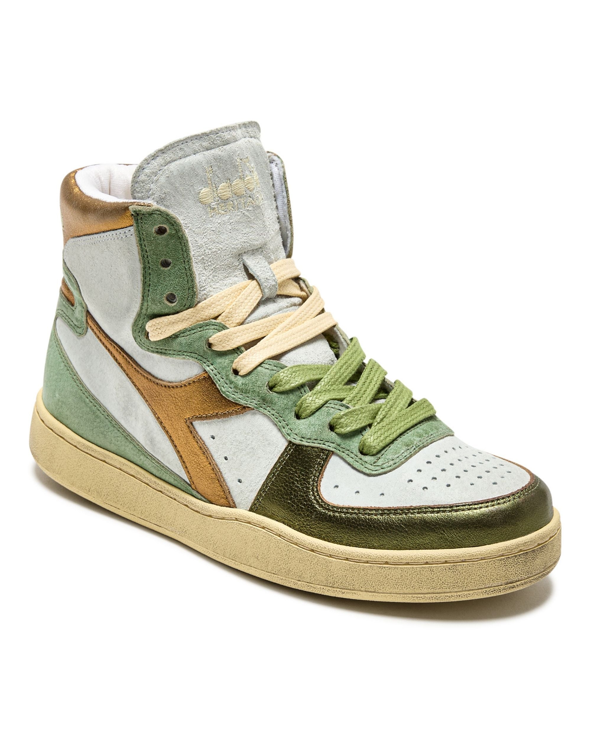 Diadora Heritage Sneaker Basket Metal Tomaia In Pelle Effetto Used Bianco Verde Donna 178889