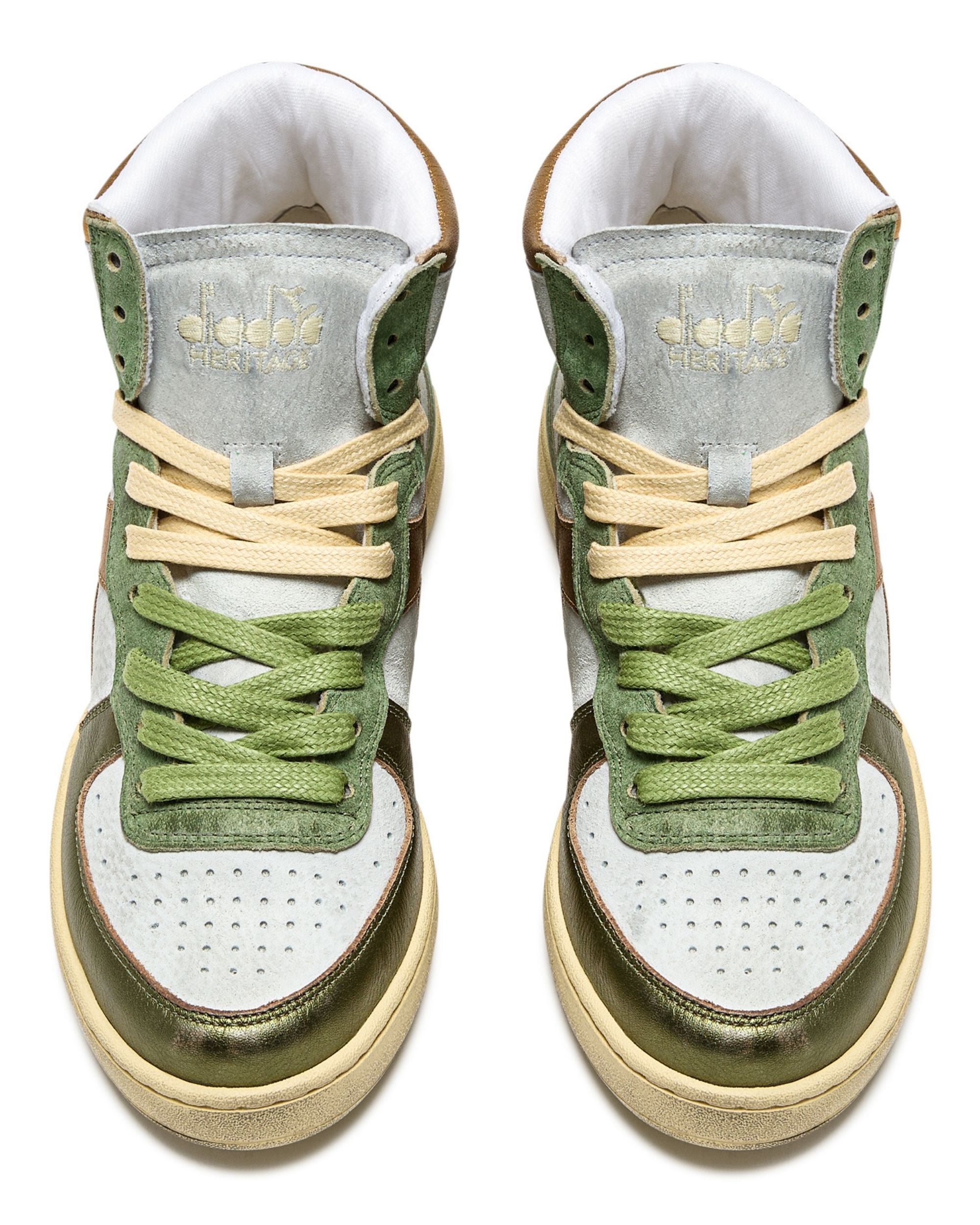 Diadora Heritage Sneaker Basket Metal Tomaia In Pelle Effetto Used Bianco Verde Donna 178889
