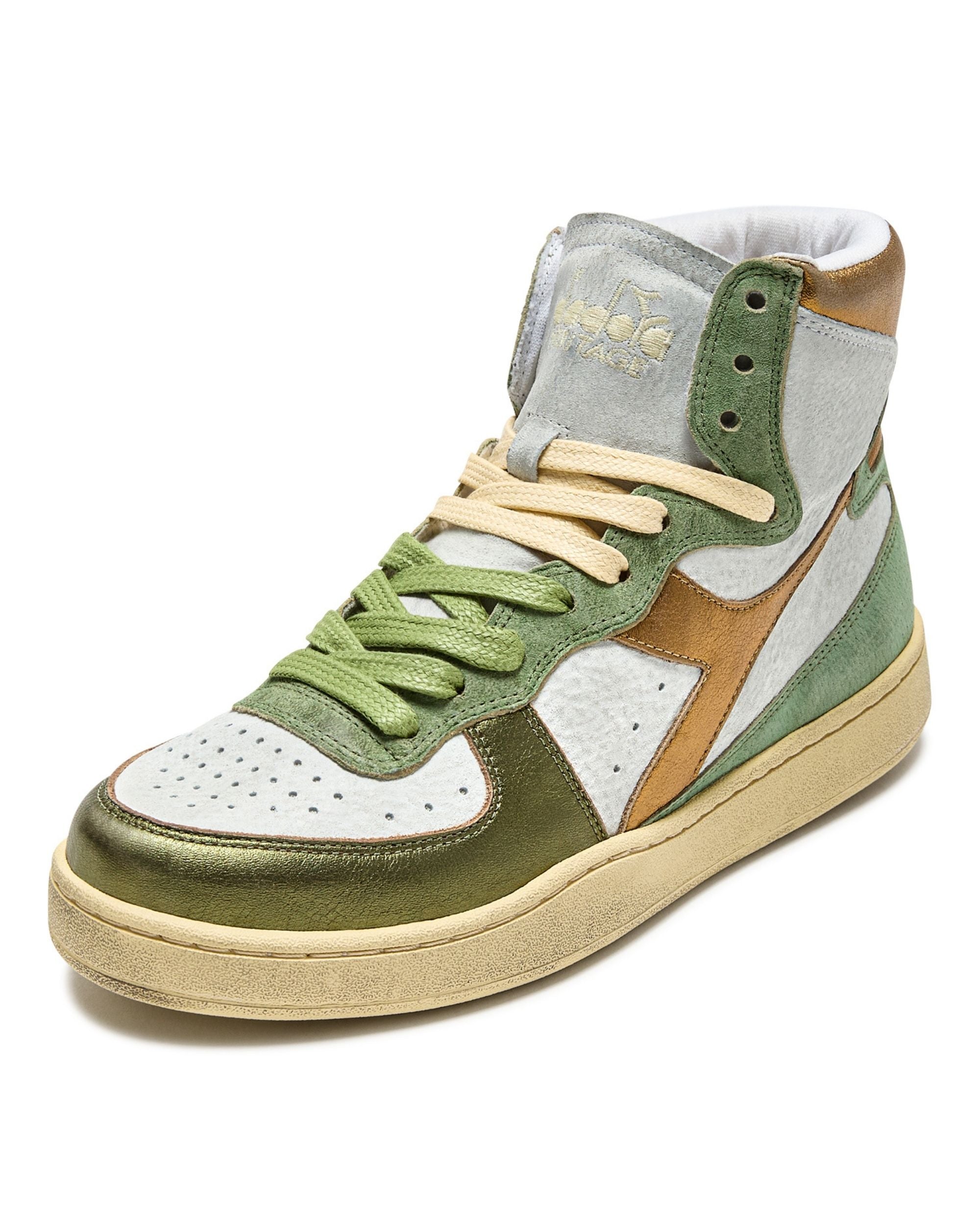 Diadora Heritage Sneaker Basket Metal Tomaia In Pelle Effetto Used Bianco Verde Donna 178889