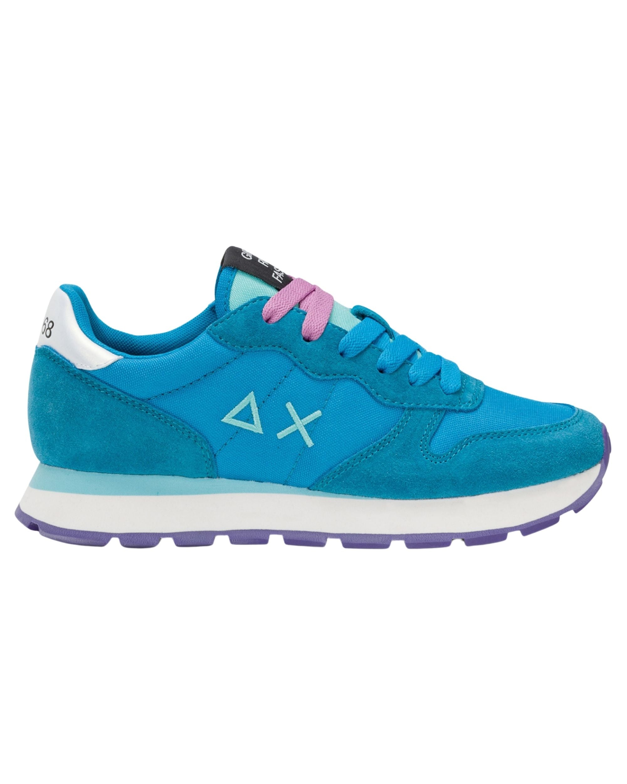 Sun68 Sneaker Casual In Pelle E Tessuto Azzurro Donna