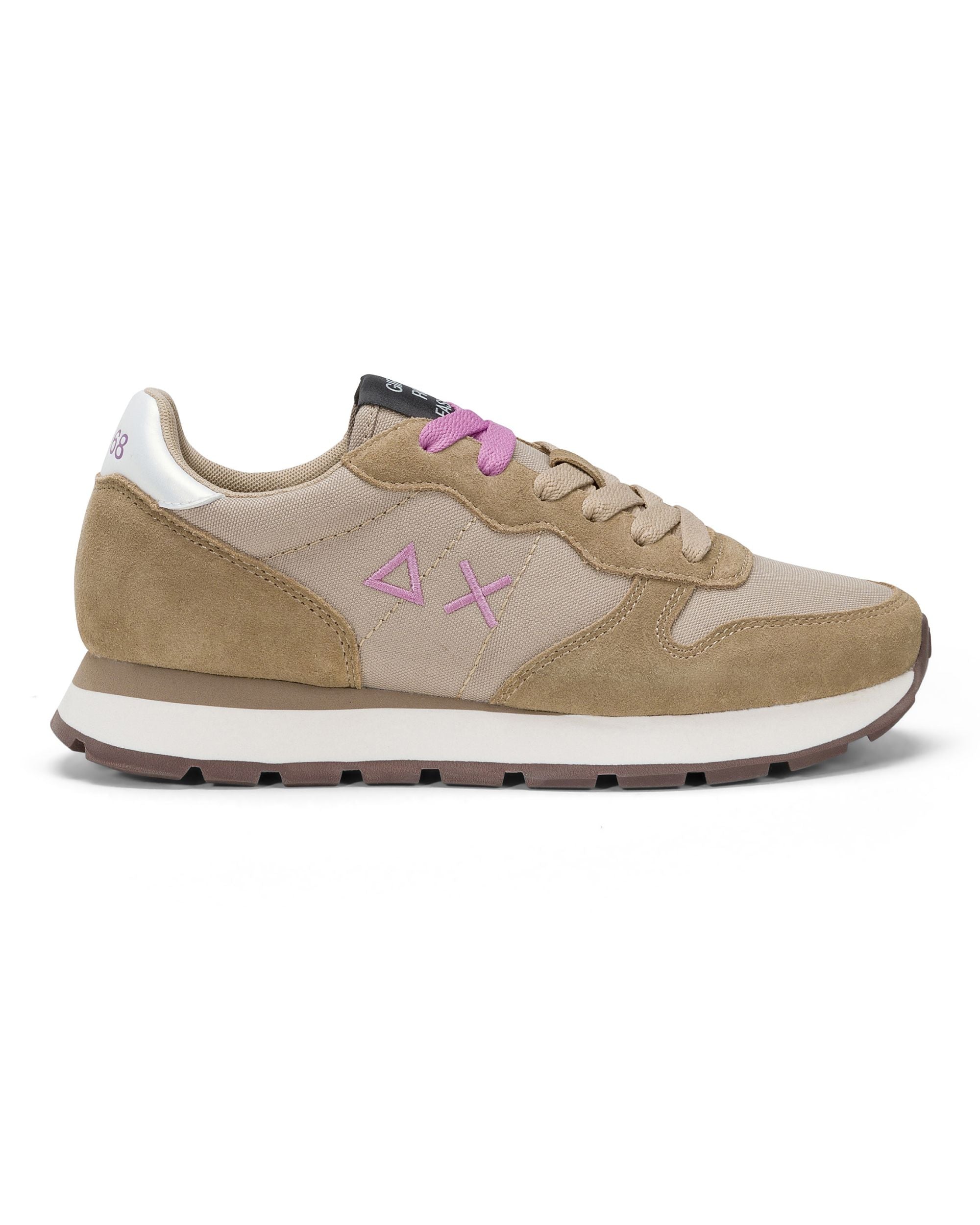 Sun68 Sneaker Casual In Pelle E Tessuto Beige Donna