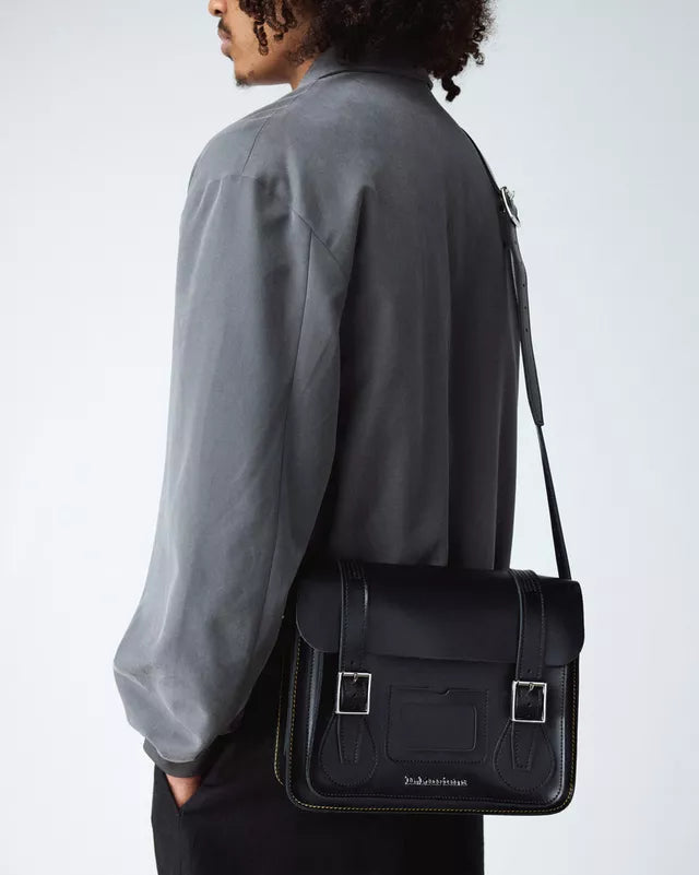 Dr. Martens Borsa Tracolla Satchel 11" Black Kiev Smooth 100% Pelle Nero