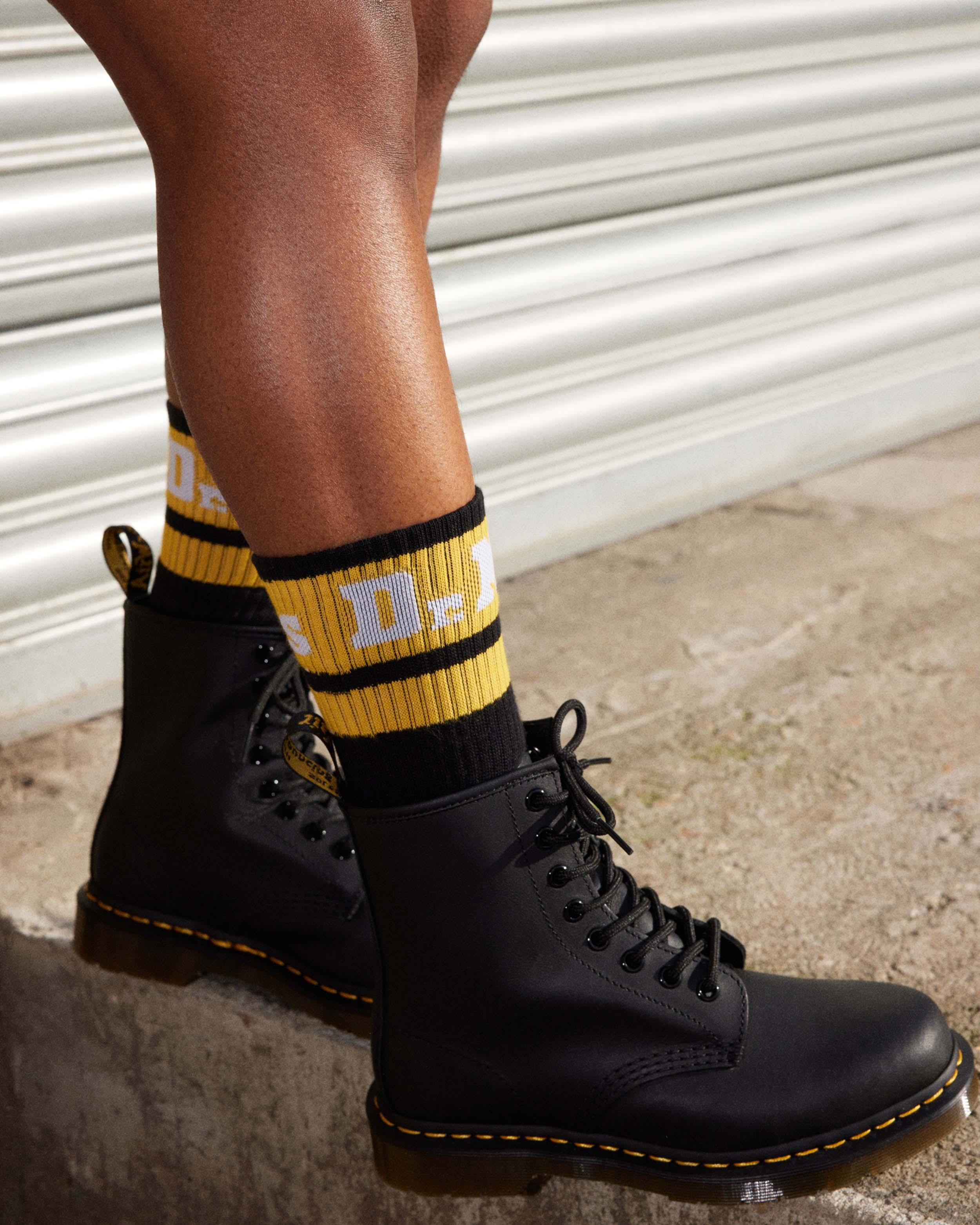 Dr. Martens Calze Athletic con Banda e Logo in Misto Cotone Nero Giallo Unisex