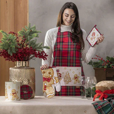 THUN Set Presina Guantone + Grembiule Thunland Gingerbread Red confezione regalo LATTA BOX