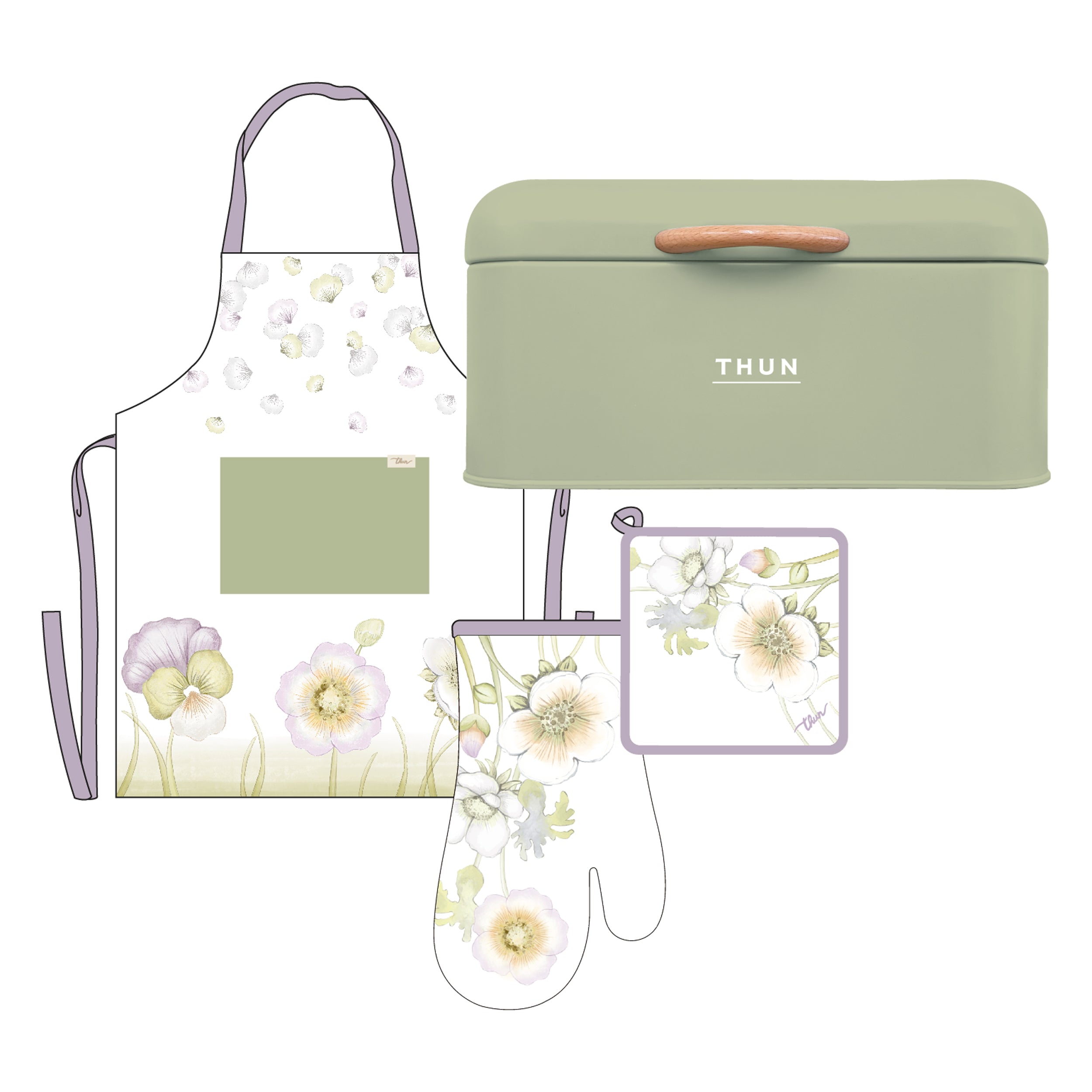 THUN Set Presina Guantone + Grembiule Bloom in scatola portapane 30x18x16 cm B101495