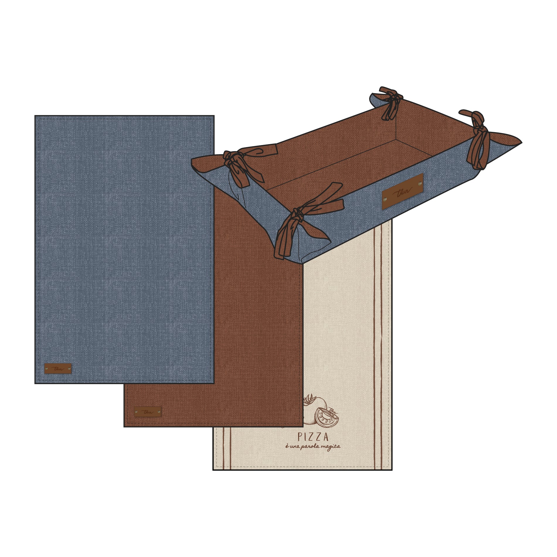 THUN Set 3 Strofinacci 40x60 cm con Cestino Acqua e Farina - b101501