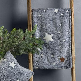 THUN Plaid Coperta con Borsa 70x100cm Abbracciami Star Glow in the Dark Blue b201288