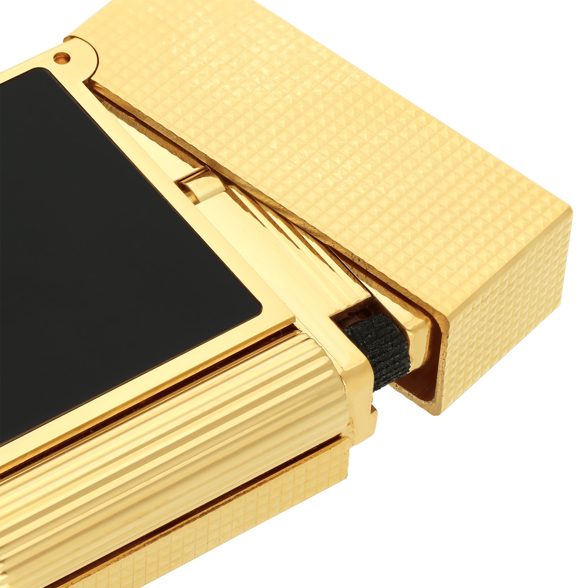 S.t.dupont accendino ligne 2 diamante uomo donna lacca nera oro c16601