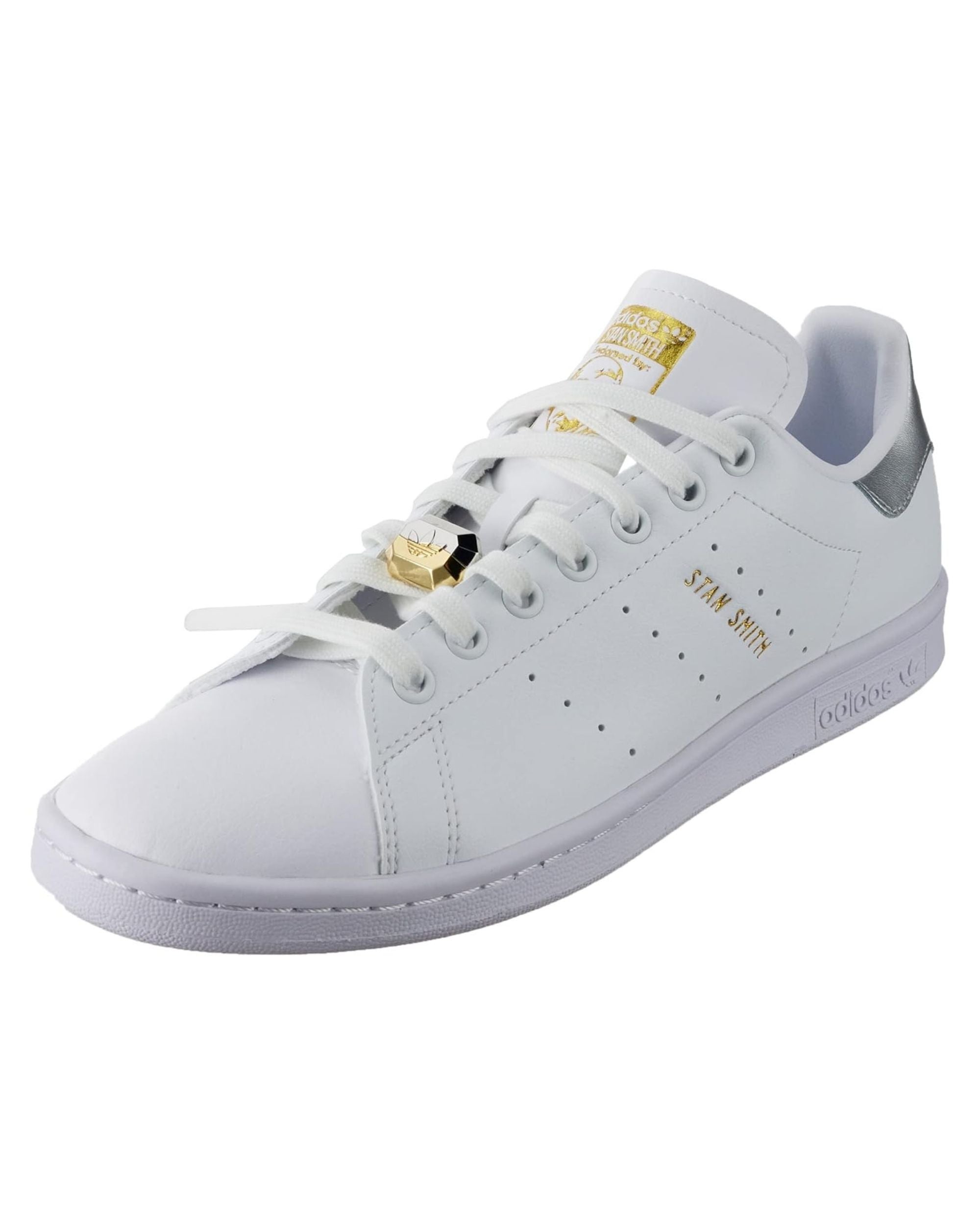 Adidas Sneakers Stan Smith W in Pelle Bianco Dettagli Argento Oro Donna