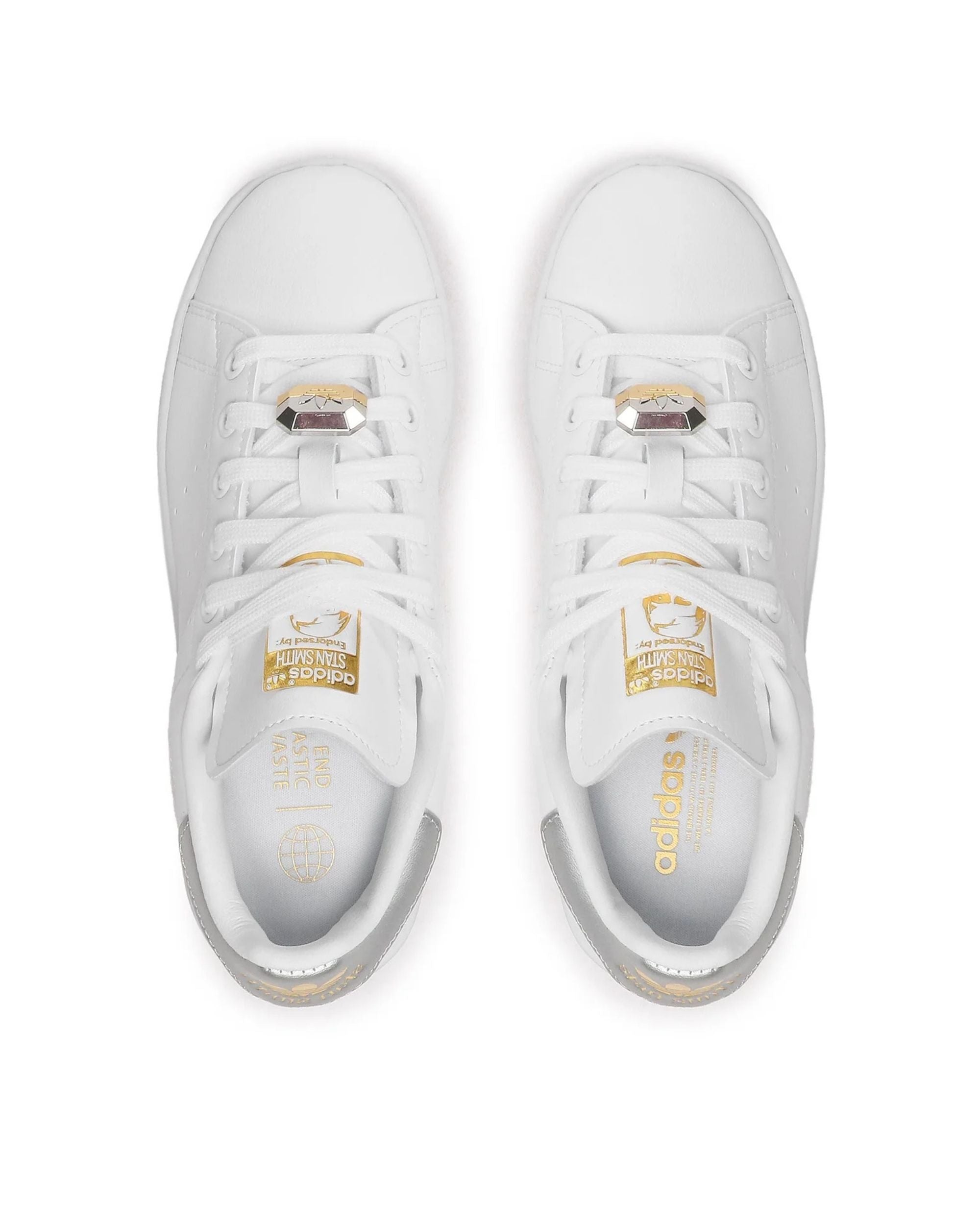 Adidas Sneakers Stan Smith W in Pelle Bianco Dettagli Argento Oro Donna
