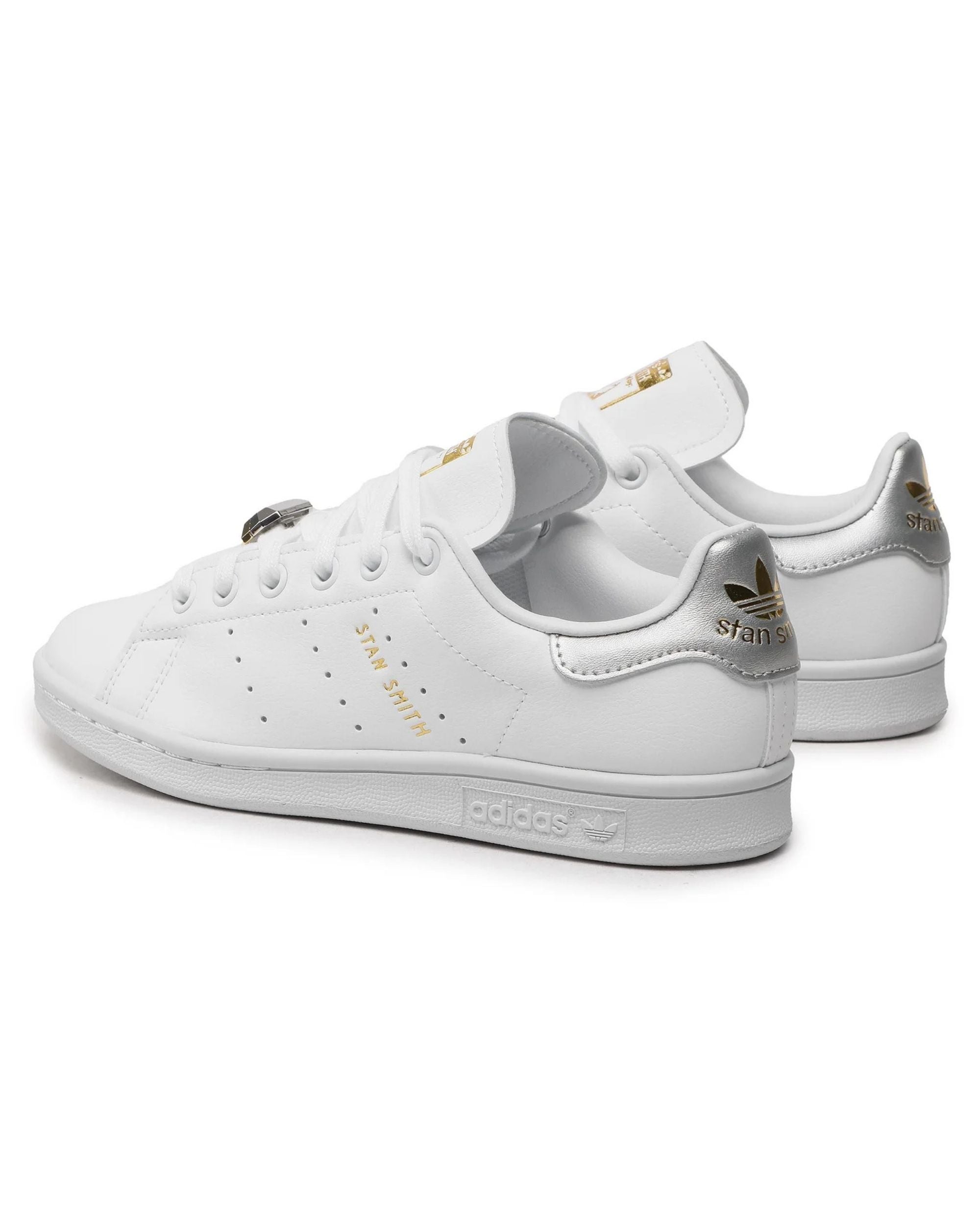 Adidas Sneakers Stan Smith W in Pelle Bianco Dettagli Argento Oro Donna