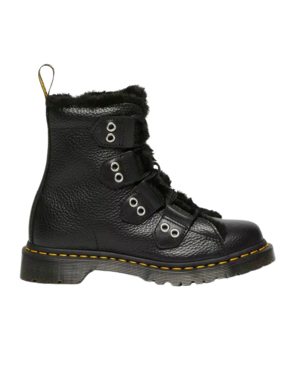 Dr Martens 1460 Ltt Milled Nappa Con Pelliccia Nero Donna