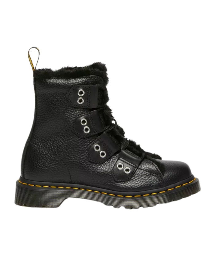 Dr Martens 1460 Ltt Milled Nappa Con Pelliccia Nero Donna 1