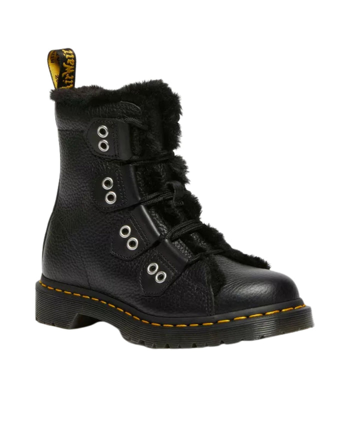 Dr Martens 1460 Ltt Milled Nappa Con Pelliccia Nero Donna 5