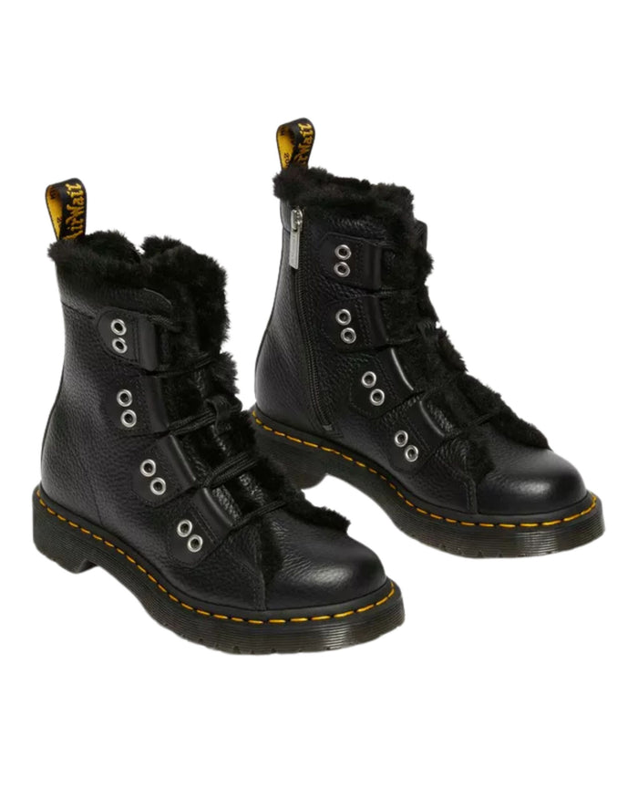 Dr Martens 1460 Ltt Milled Nappa Con Pelliccia Nero Donna 6