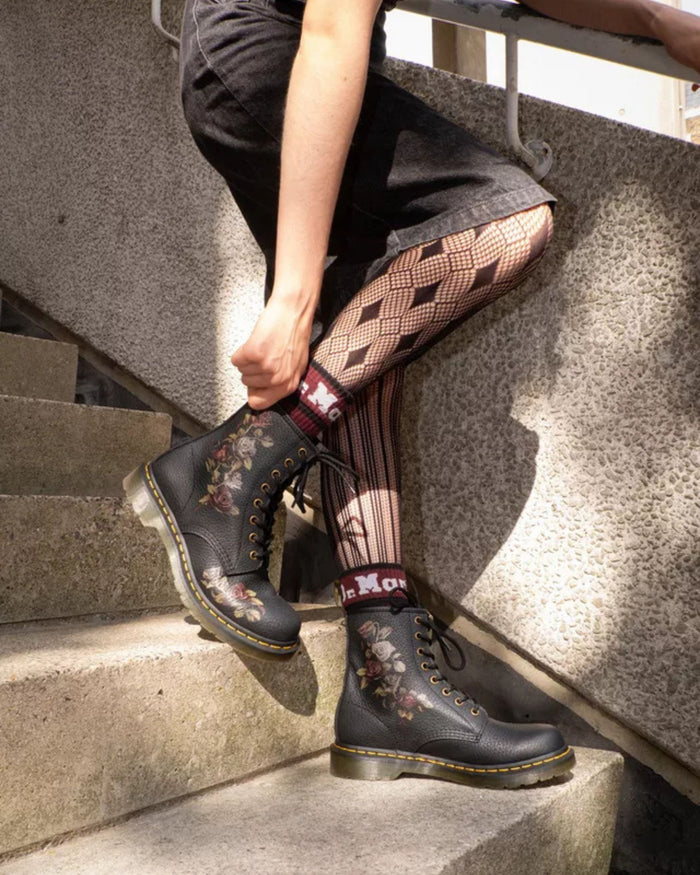 Dr Martens2 1460 Decayed Roses Classic Tumbled Nappa Nero Donna 8