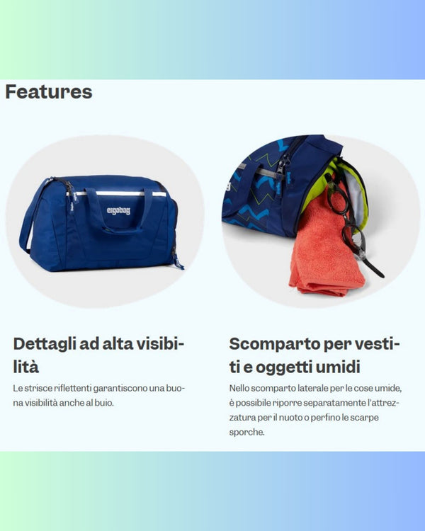 Ergobag Bambino Bambina Zaino Sport Palestra Alta Visibilita' Blu Unisex-2