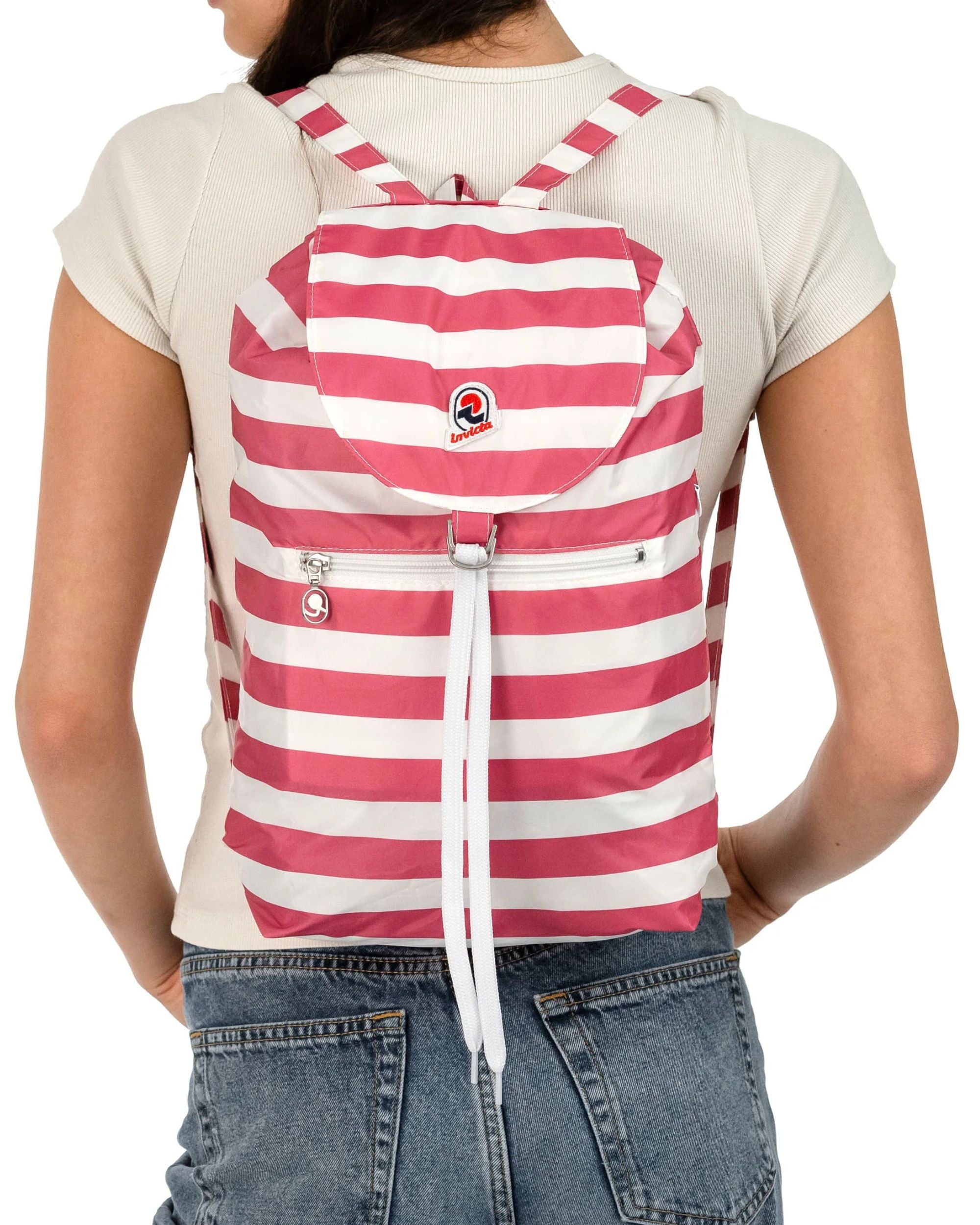 Invicta Sacca Verticale Leggero Motivo A Righe Bianco Fucsia Unisex