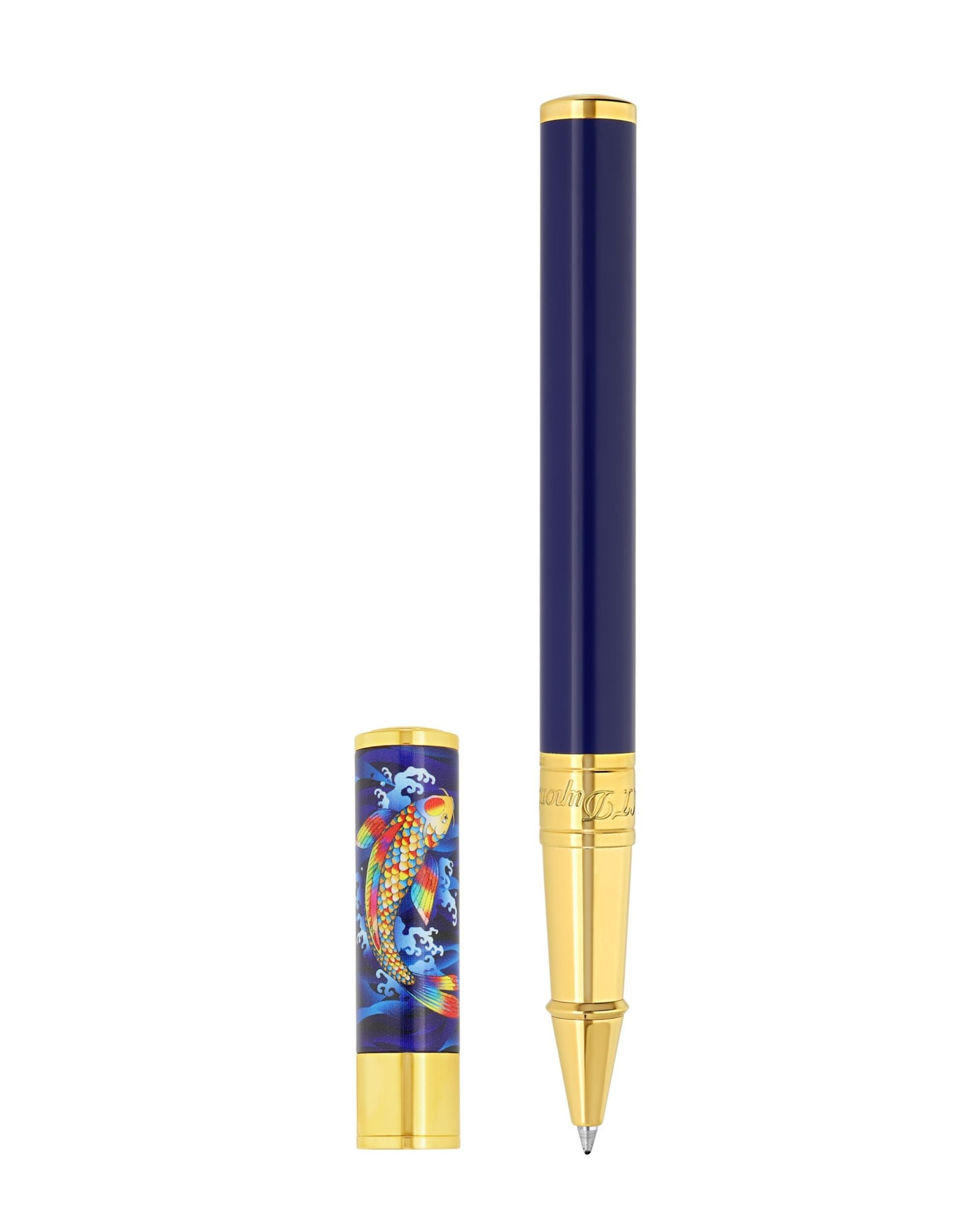 S.t.dupont Penna Roller 'koi Fish' Con Finiture In Oro Blu Unisex