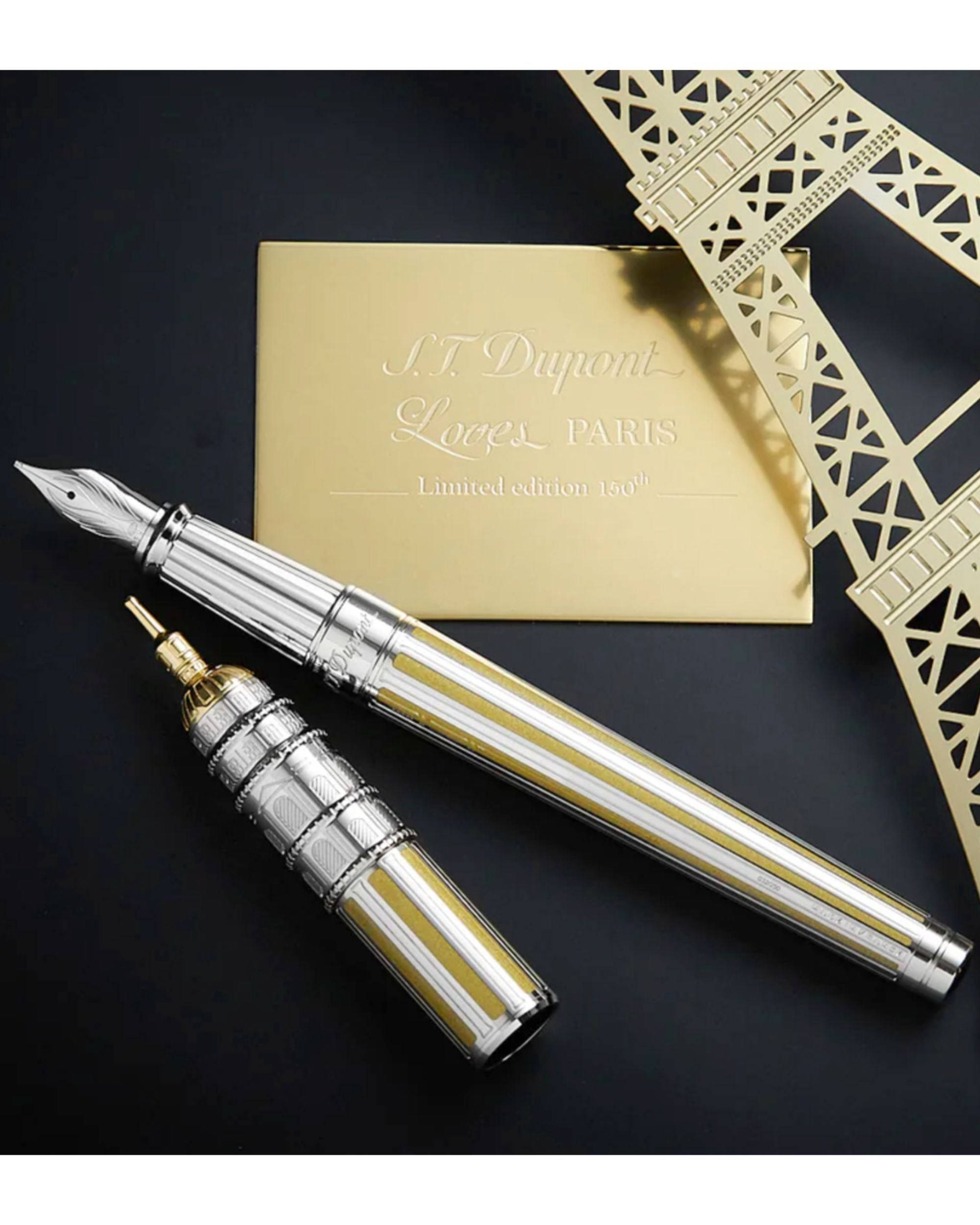 S.T. Dupont Set Penna da Scrittura 'STD Loves Paris' Edizione Limitata Nero Oro Unisex