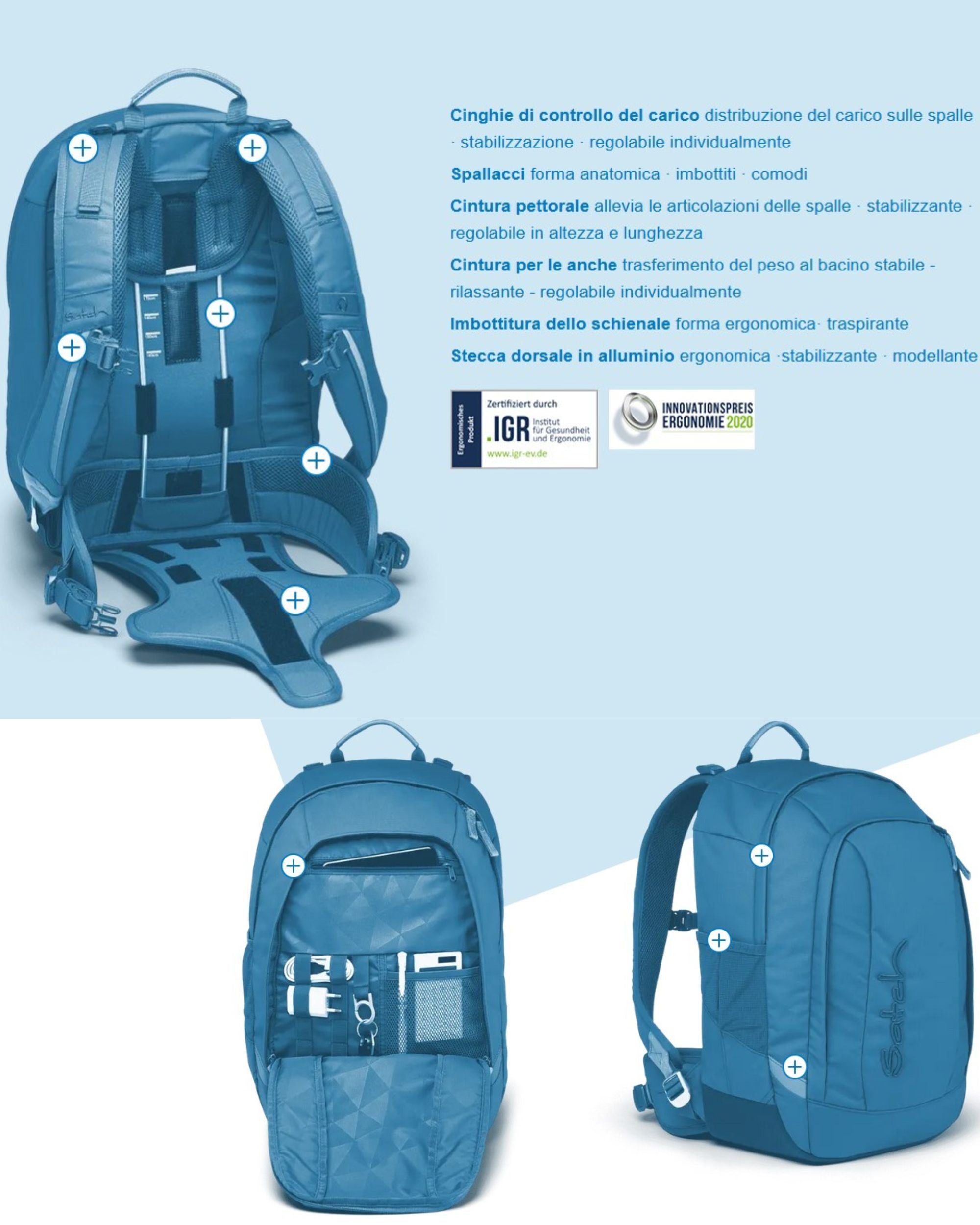 Satch Tempo Libero Imbottitura Posteriore, Eco Nero night vision Air