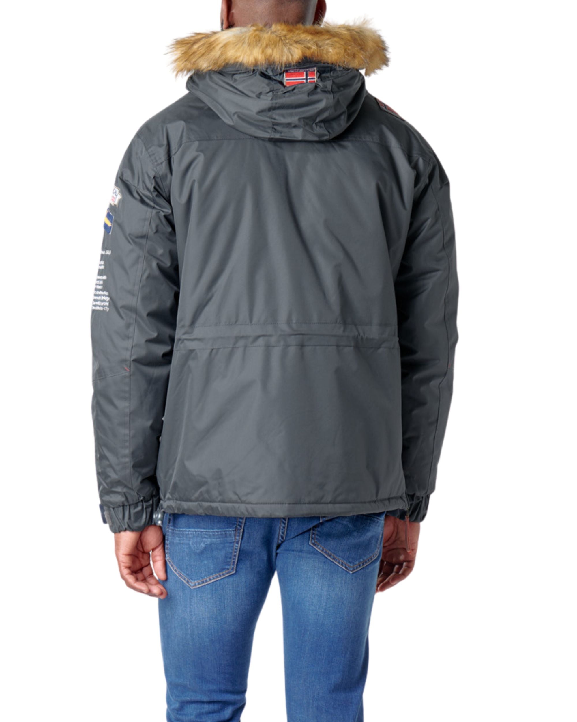 Geographical Norway Parka Con Cappuccio Fisso E Pelliccia Removibile Grigio Uomo