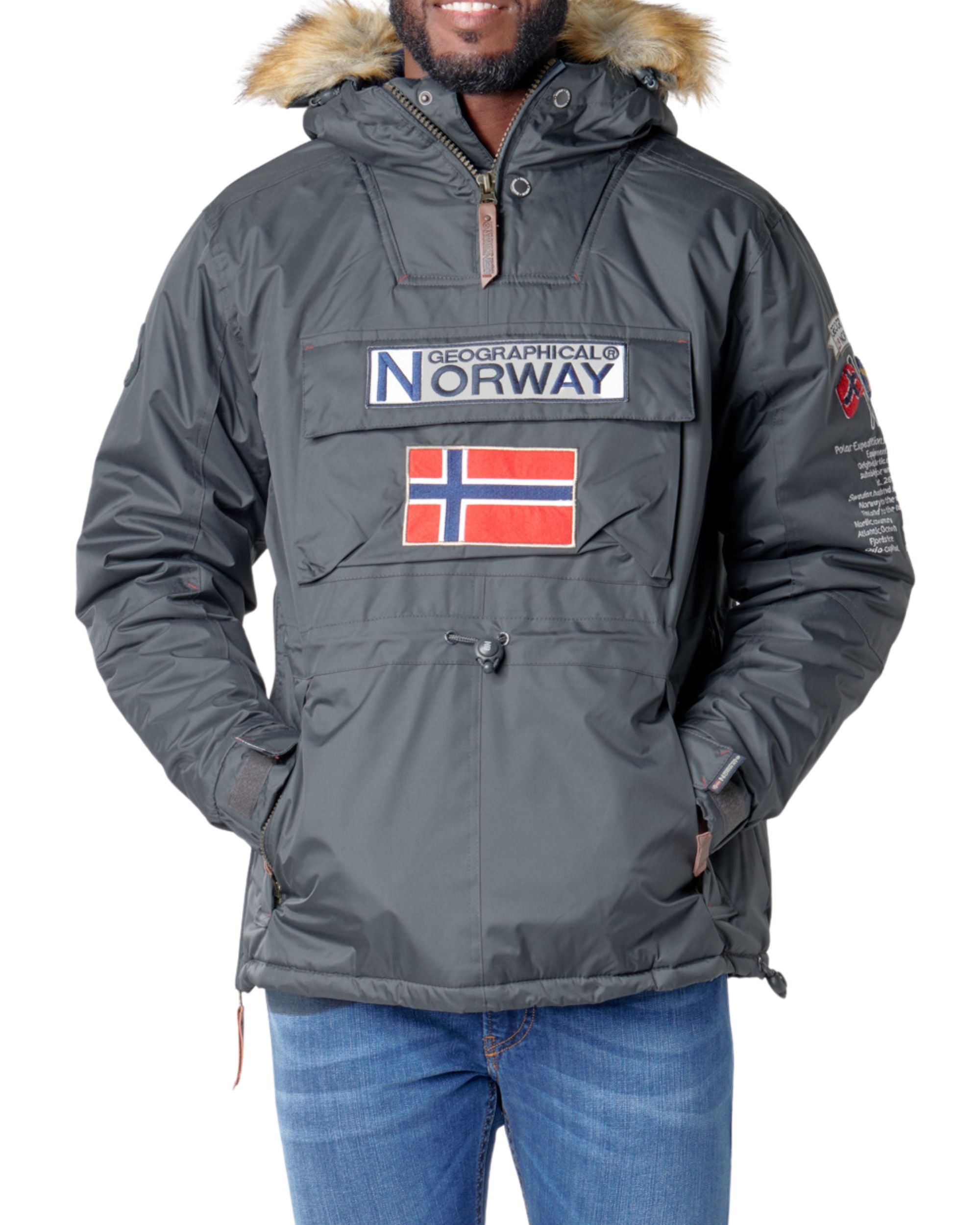Geographical Norway Parka With Fixed Hood And Removable Fur Grey