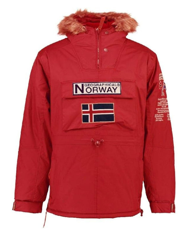 Geographical Norway Parka Con Cappuccio Fisso E Pelliccia Removibile Rosso Uomo