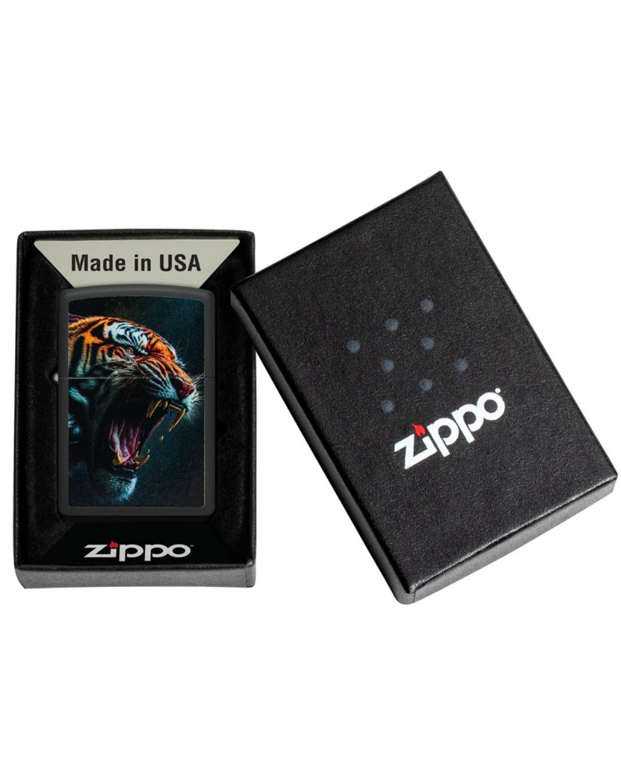 Zippo Accendino Antivento Made In Usa Ricaricabile Fiery Tiger Nero 46241