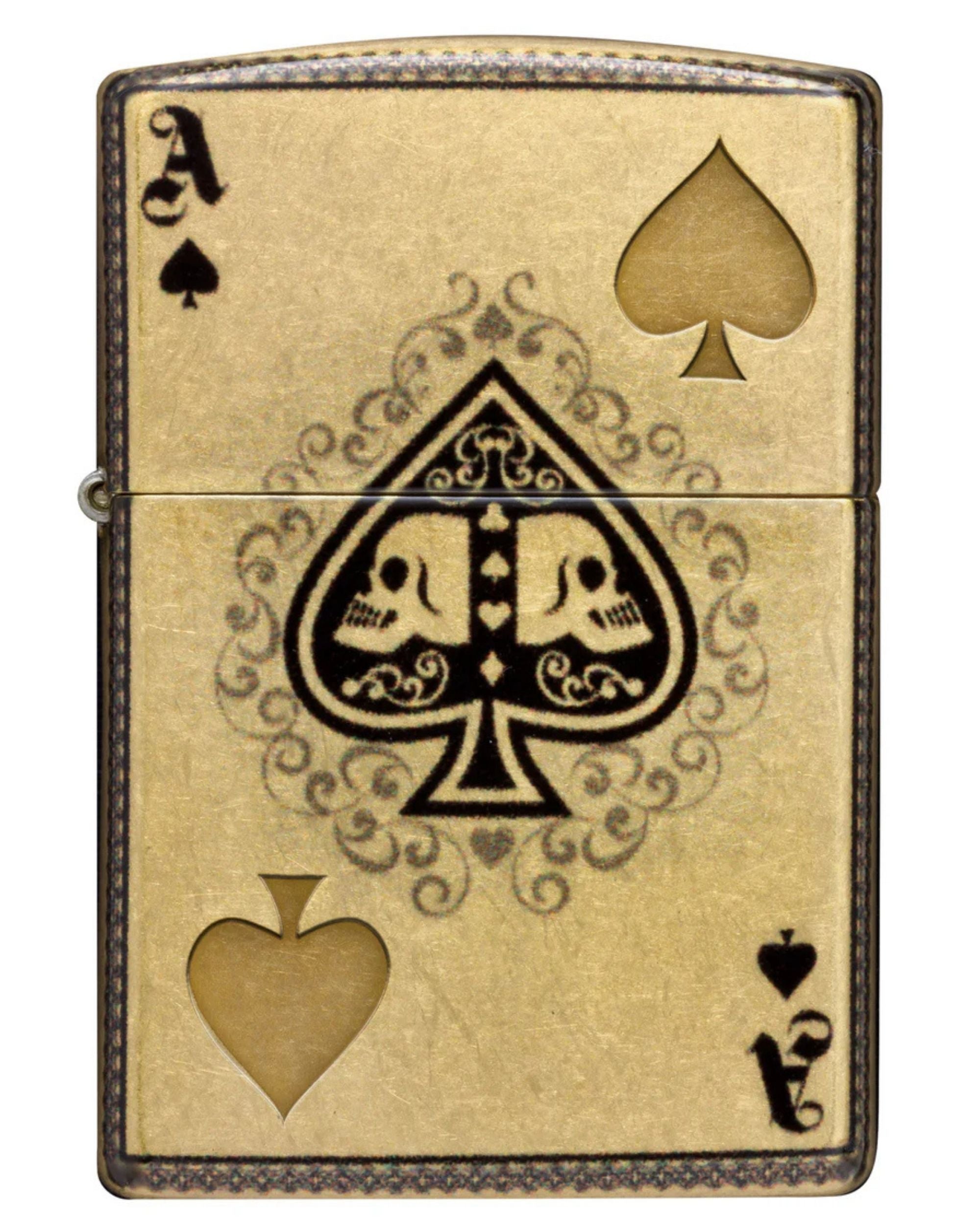 Zippo Accendino Antivento Made In Usa Ricaricabile Ace of Spades Oro Unisex