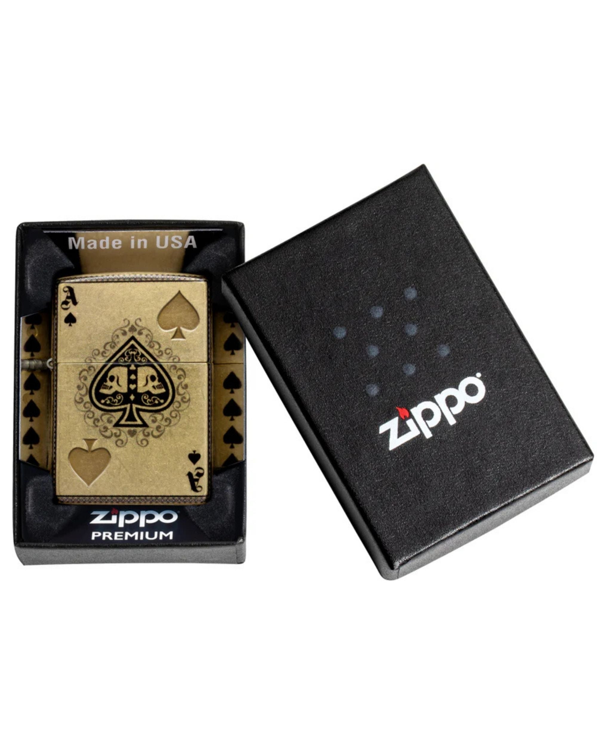 Zippo Accendino Antivento Made In Usa Ricaricabile Ace of Spades Oro Unisex