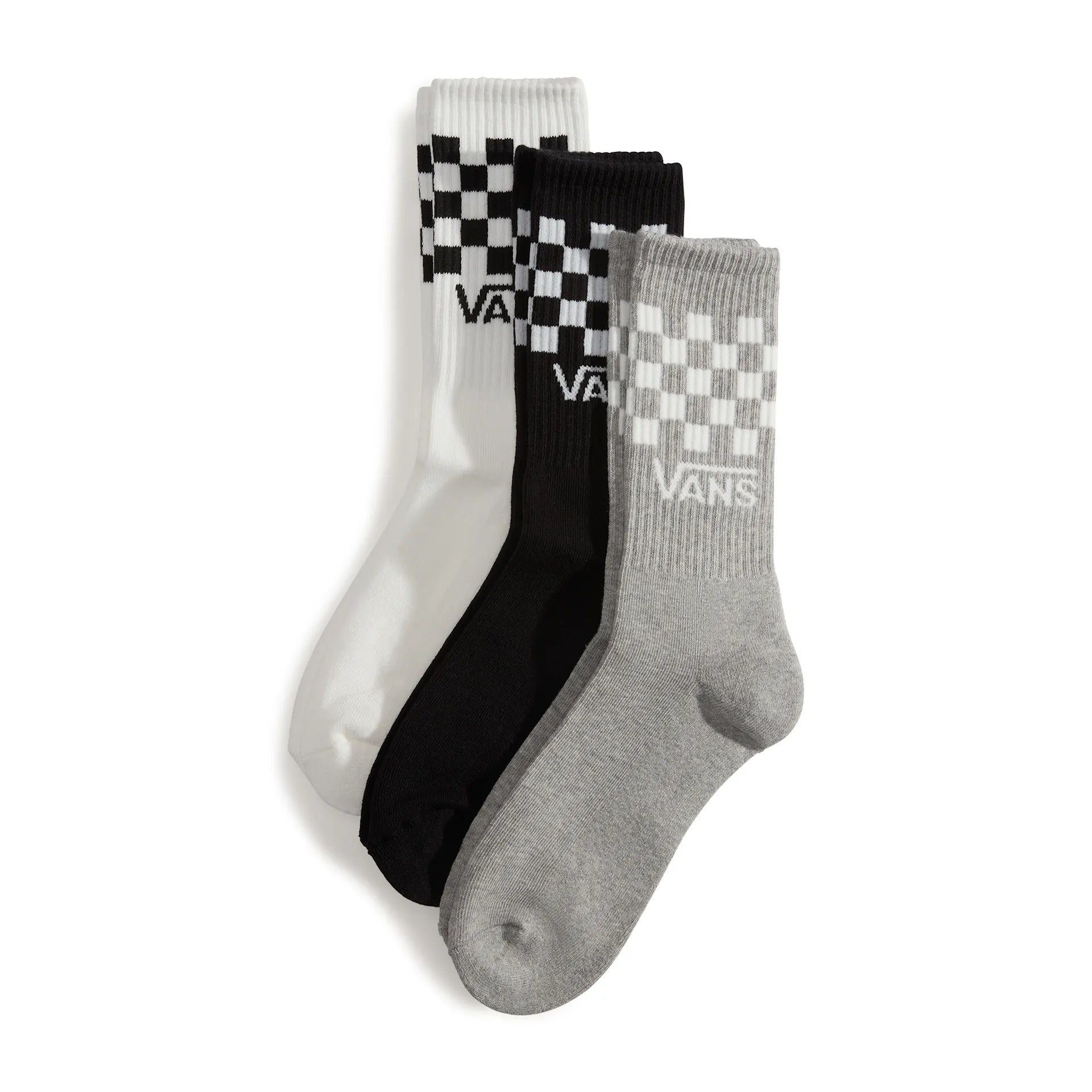 Vans Set Calze 3 Paia Classic Crew Misto Cotone Bianco Nero Grigio Unisex