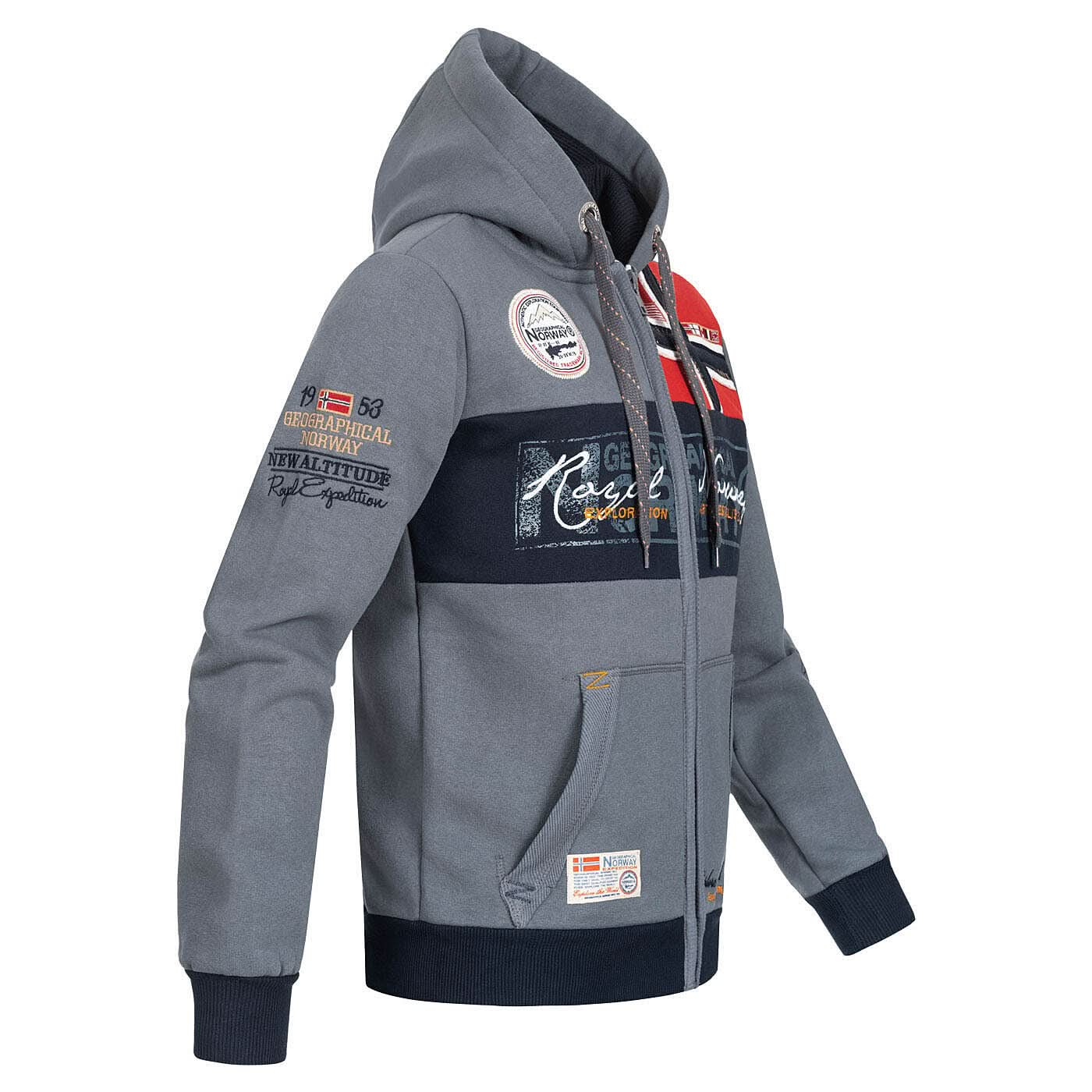 Geographical Norway Felpa Full Zip Flyer Cappuccio Sport City Urban Grigio Scuro Uomo