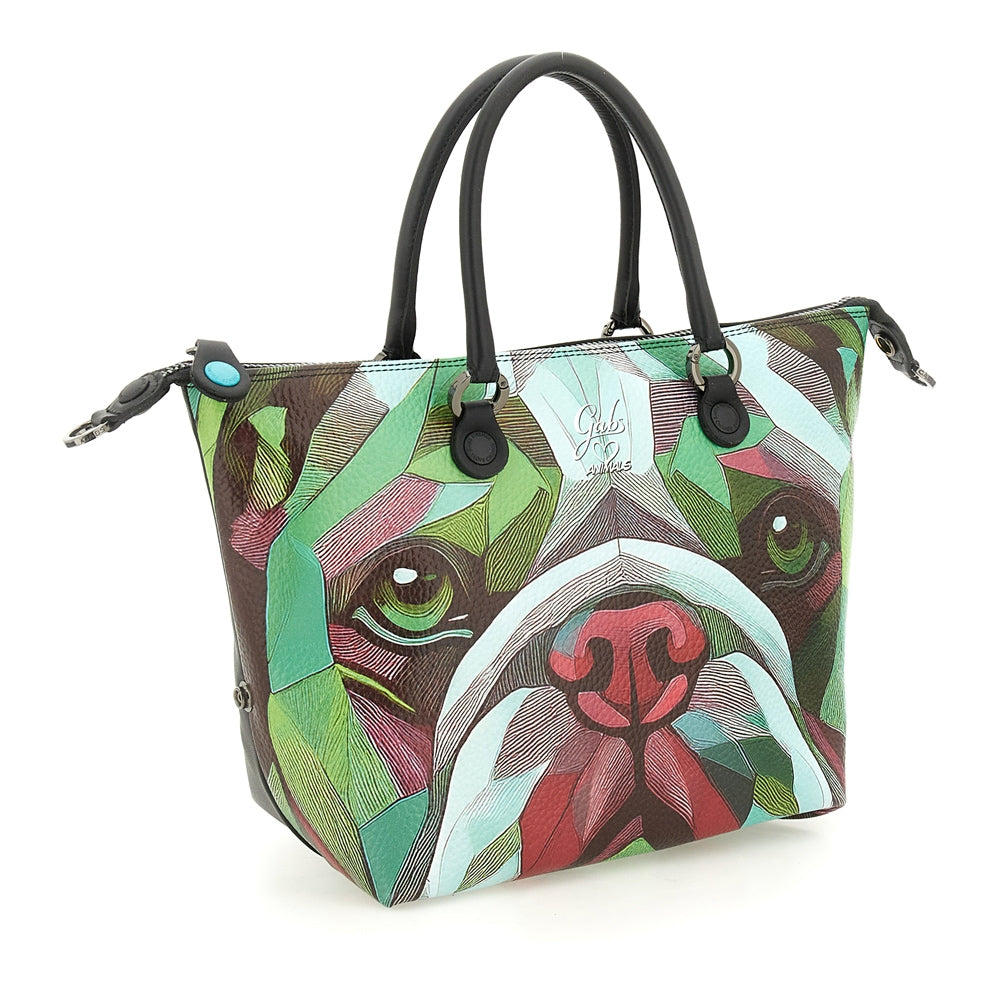 Gabs G3 Plus M Pet Borsa Zaino Trasformabile Shopper Tote Bauletto Pelle Bulldog verde