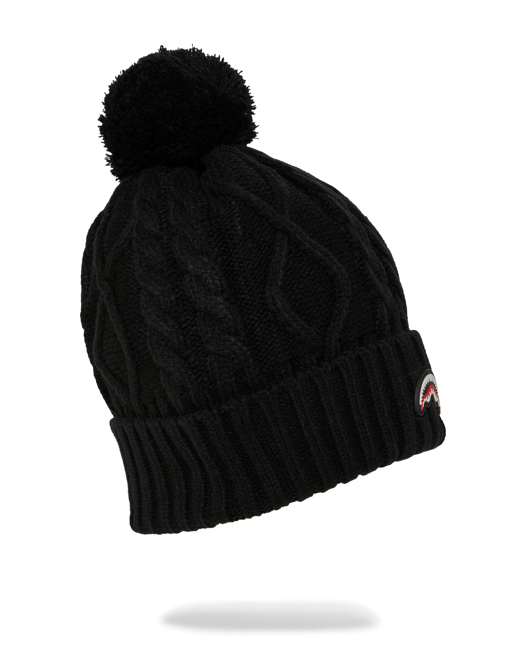 Sprayground BLACK KNIT PUFF BEANIE berretto cuffia hw422 nero logo squalo
