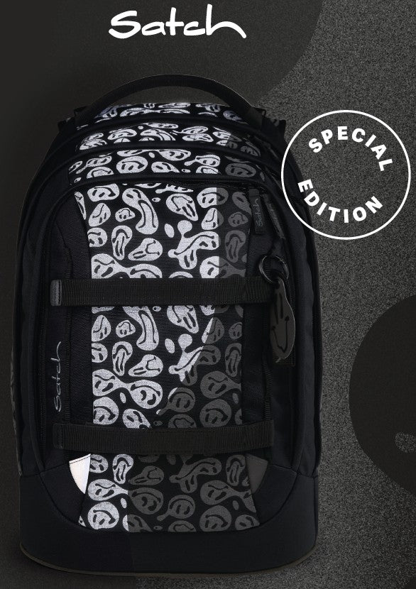 Satch Set Zaino + sacca + borraccia + astuccio pack 30 litri Blurry Faces Nero e grigio LIMITED