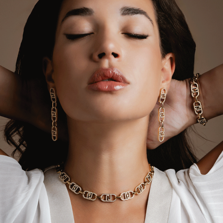 Liu Jo orecchini pendenti monogram acciaio inossidabile oro logo e zirconi LG2626