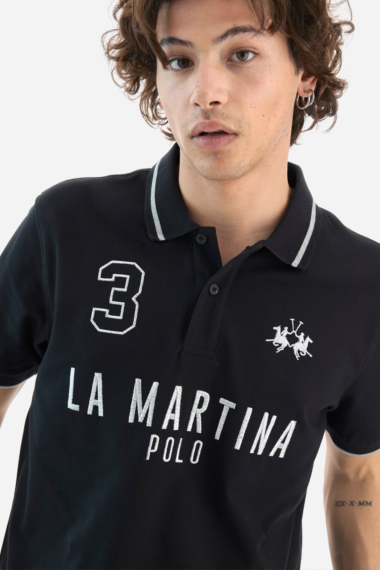 La Martina Polo Embroidery and Number Logo Black Cotton