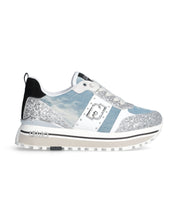 Liu Jo Sneakers Maxi Wonder 71 Misto Pelle Denim e Glitter Argento