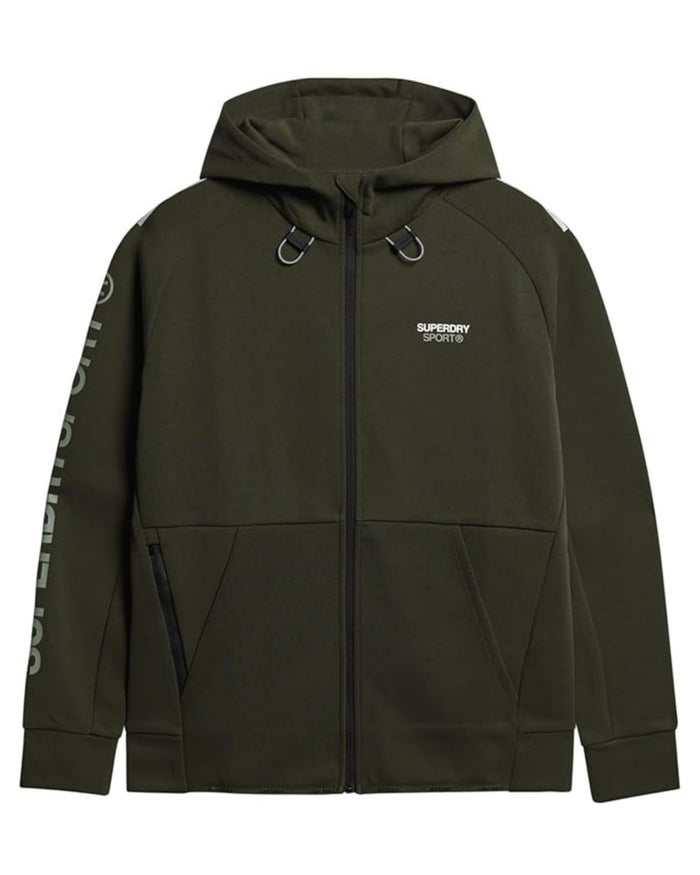 Superdry Giacca Sportiva Tecnica con Cappuccio e Loghi Verde 1