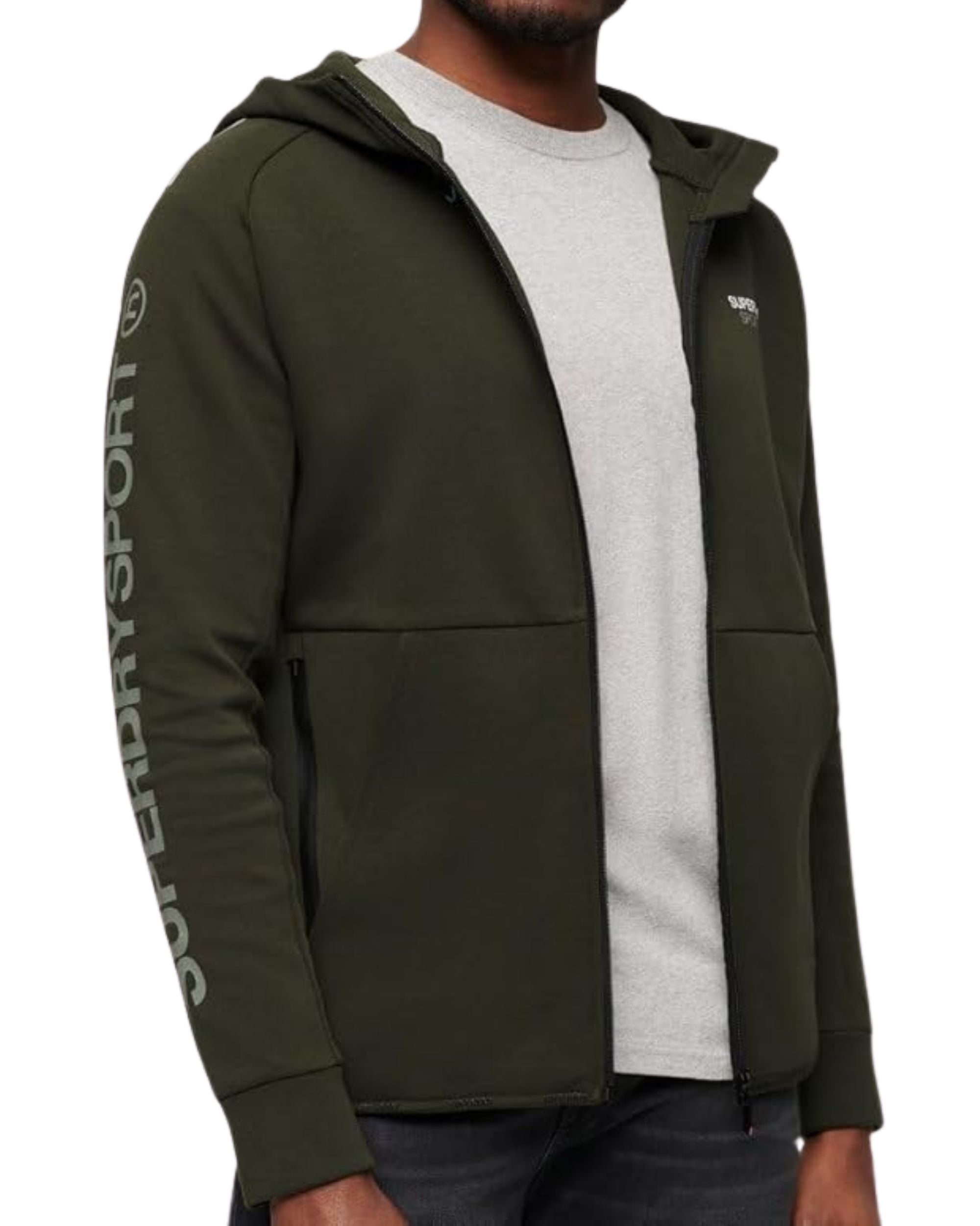 Superdry Giacca Sportiva Tecnica con Cappuccio e Loghi Verde