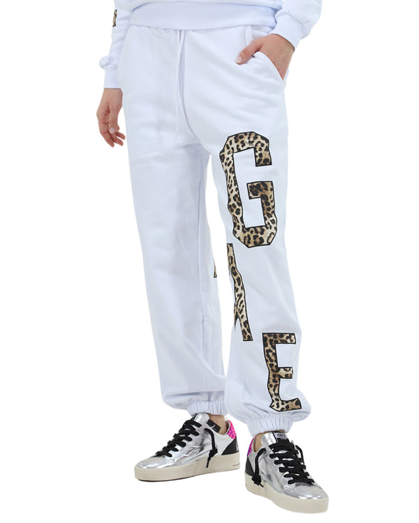 Gaelle Jogger In Felpa Logo Big Bianco Donna