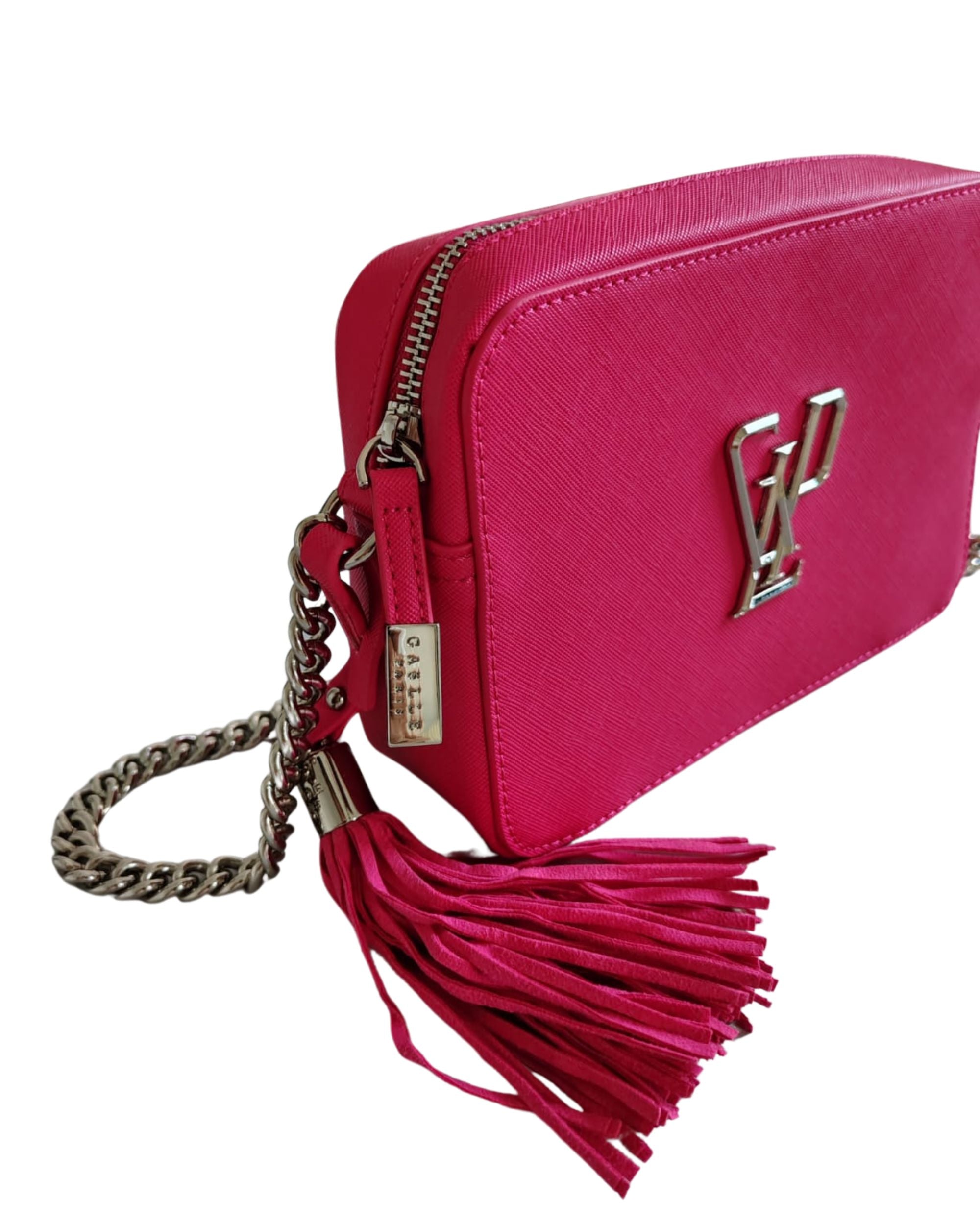 Gaelle Camera Bag Eco-leather Chain Shoulder Strap Silver Purple