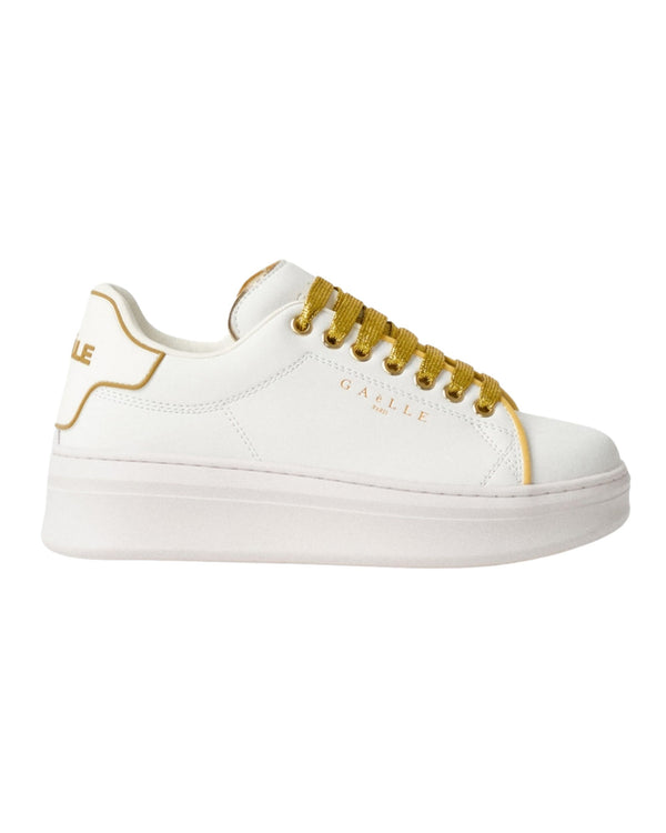 Gaelle Sneakers Addict Gold Leather with Rubber Heel Patch