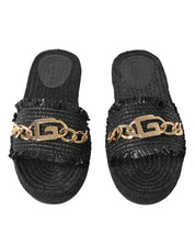 Gaelle Sandalo In Rafia Con Catena Logo Nero Donna