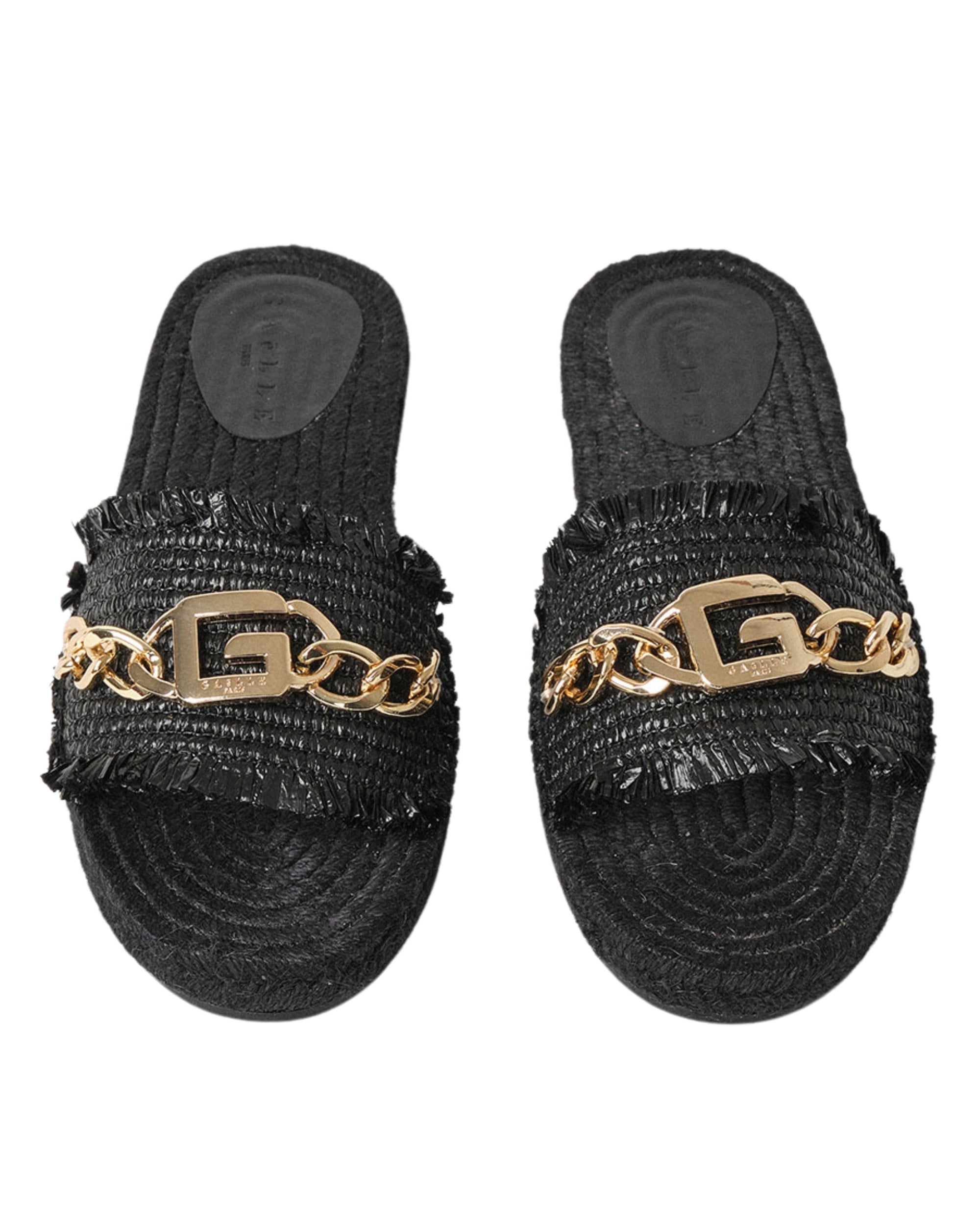 Gaelle Sandalo In Rafia Con Catena Logo Nero Donna