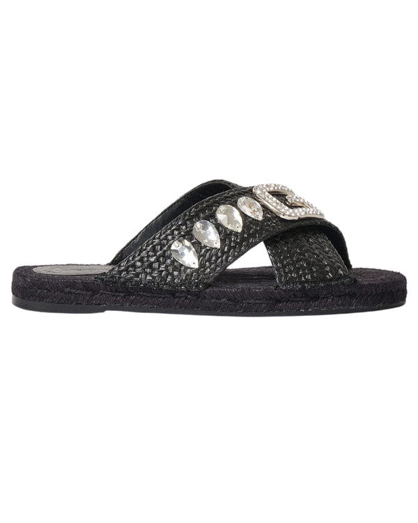 Gaelle Flat Intrecciato Con Logo Strass Ciabatte Nero Donna