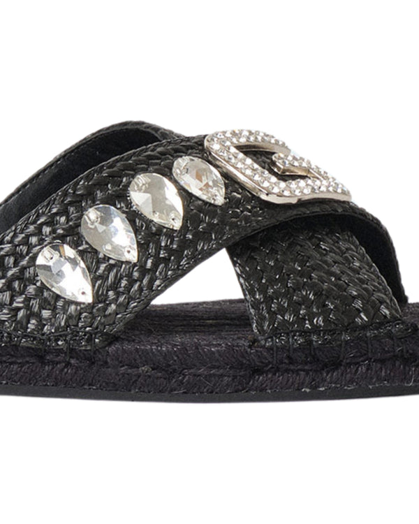 Gaelle Flat Intrecciato Con Logo Strass Ciabatte Nero Donna-2