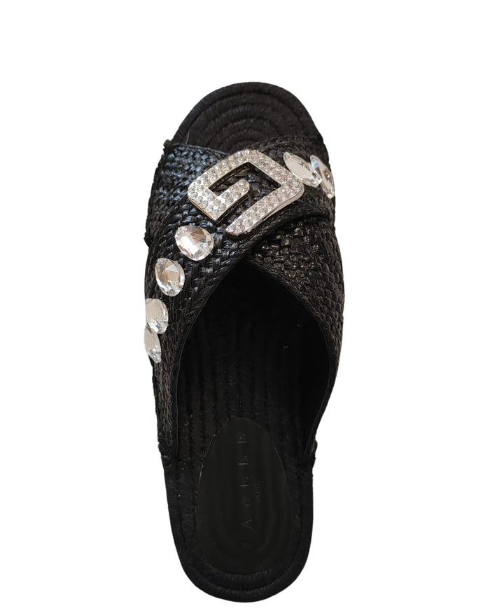 Gaelle Flat Intrecciato Con Logo Strass Ciabatte Nero Donna 3