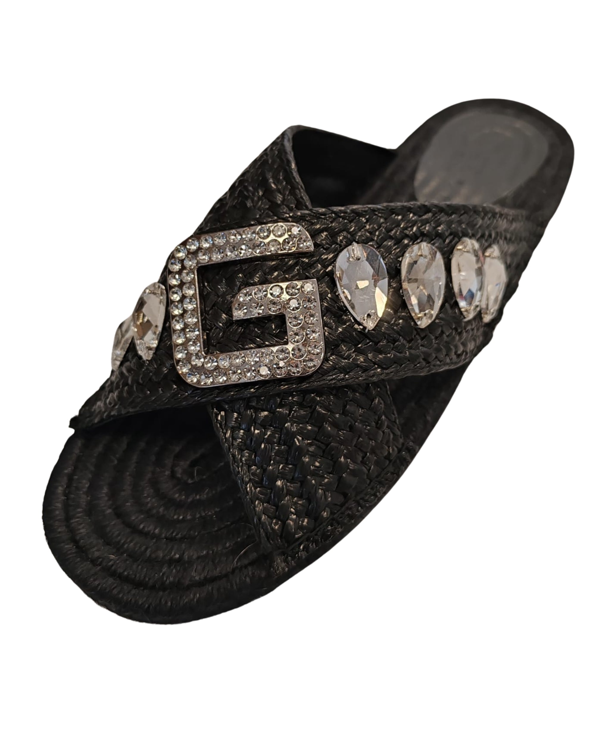 Gaelle Sandalo Flat Intrecciato Con Logo Strass Ciabatte Nero Donna